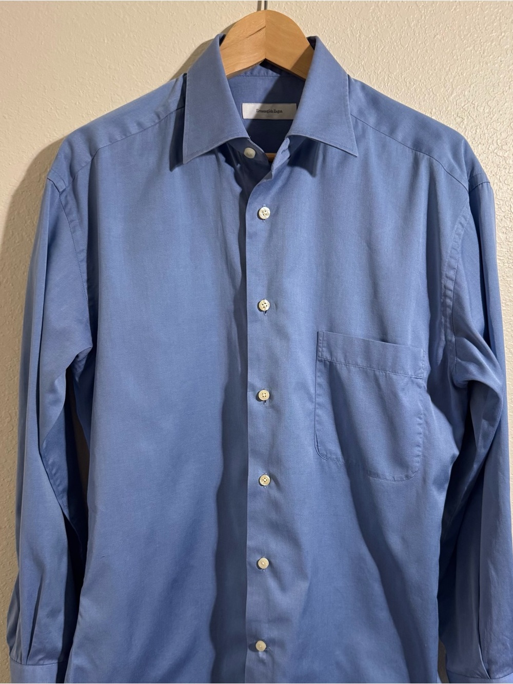 Ermenegildo Zegna Solid Blue Cotton Dress Shirt Size L 41 16